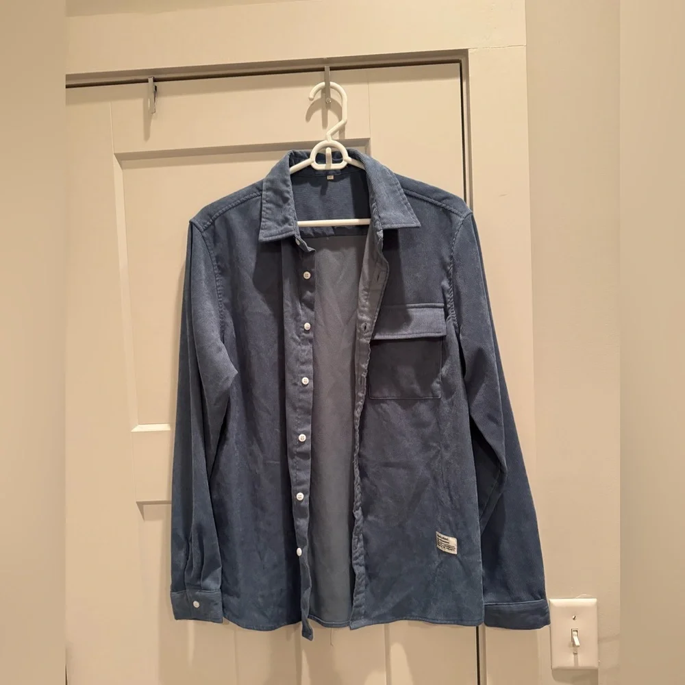 Men's Blue Button up Flannel Shirt - Picture 2 of 3